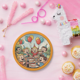 Kids Enjoying their Cakes, Sodas and Balloons Papieren Bordje