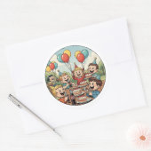 Kids Enjoying their Cakes, Sodas and Balloons Ronde Sticker (Envelop)
