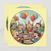 Kids Enjoying their Cakes, Sodas and Balloons Save The Date (Voorkant / Achterkant)