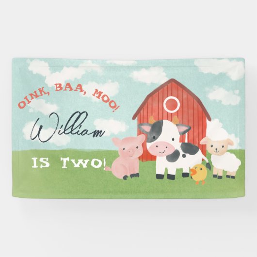 Kids Farm Animal Barnyard 2nd Birthday Spandoek (Horizontaal)