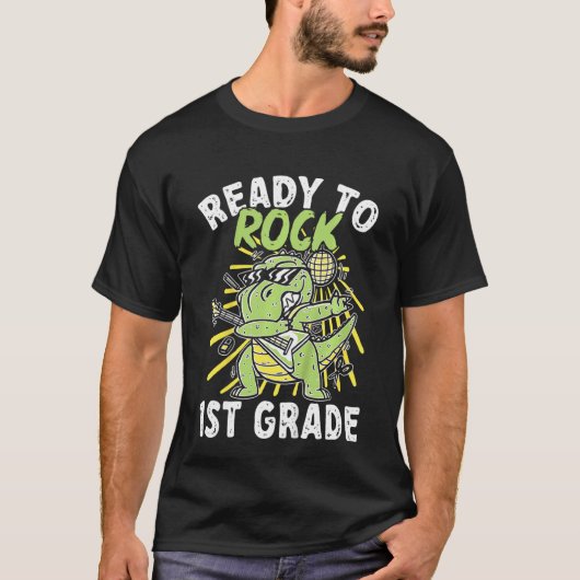 Kids First Day Of School Boys Ready To Rock 1st Gr T-shirt (Voorkant)