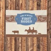 Kids FIrst Rodeo Blauw/Bruin Western Verjaardagsfe Spandoek