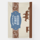 Kids FIrst Rodeo Blauw/Bruin Western Verjaardagsfe Spandoek (Verticaal)