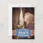 Kids FIrst Rodeo Blauw/Bruin Westers Foto Bedankkaart (Voorkant)