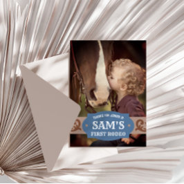 Kids FIrst Rodeo Blauw/Bruin Westers Foto Bedankkaart