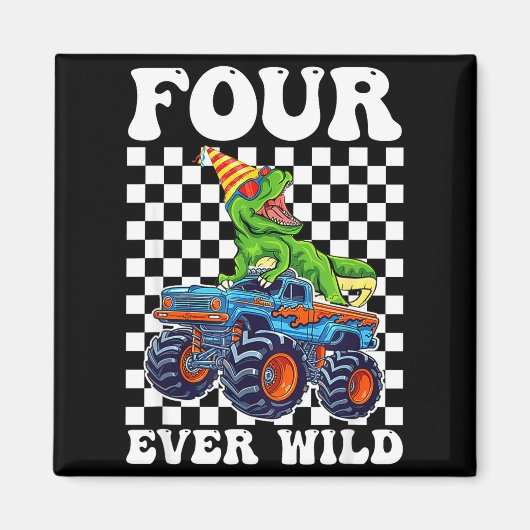 Kids Four Ever Wild Dinosaur Monster Truck 4th Bir Magneet (Voorkant)