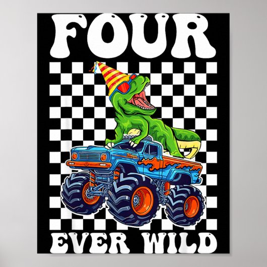 Kids Four Ever Wild Dinosaur Monster Truck 4th Bir Poster (Voorkant)