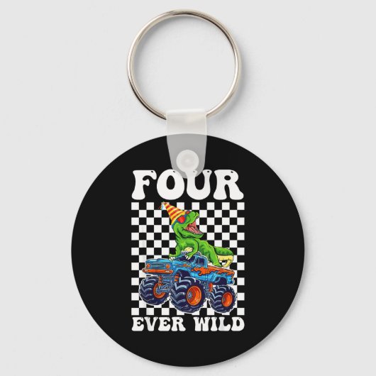 Kids Four Ever Wild Dinosaur Monster Truck 4th Bir Sleutelhanger (Voorkant)