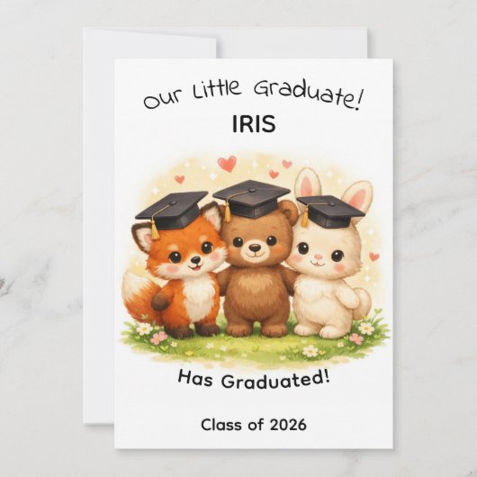 Kids Fox Bear Bunny Woodland Graduation Kaart (Voorkant)