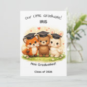 Kids Fox Bear Bunny Woodland Graduation Kaart (Staand voorkant)