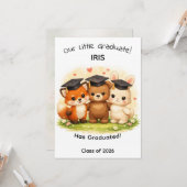 Kids Fox Bear Bunny Woodland Graduation Kaart (Voorkant / Achterkant in situ)