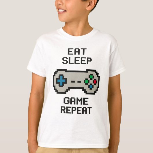 Kids Gamer T-Shirt – Eat Sleep Game Repeat (Voorkant)