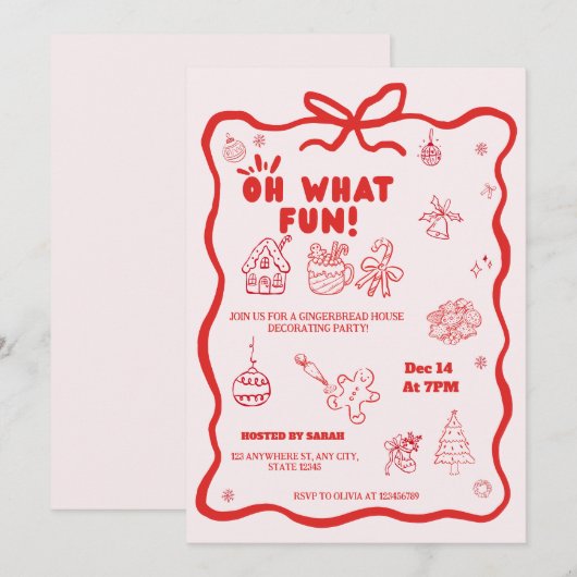 kids Gingerbread Decorating Party Invitation Kaart (Voorkant / Achterkant)