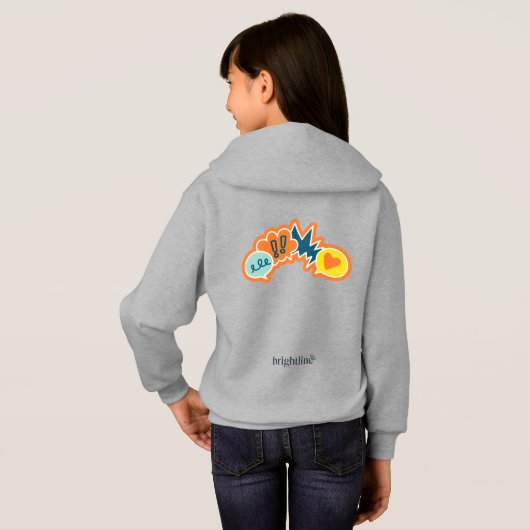 Kids - Girls grey hoodie with speech illustration  (Achterkant volledig)
