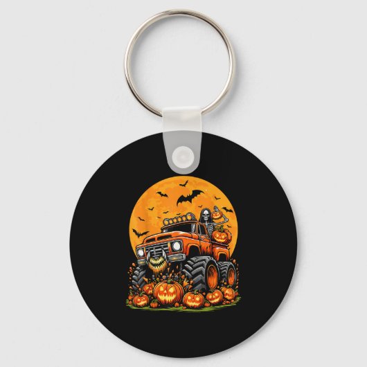 Kids Halloween Monster Truck Skeleton Pumpkin Boys Sleutelhanger (Voorkant)