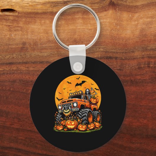 Kids Halloween Monster Truck Skeleton Pumpkin Boys Sleutelhanger (Voorkant)