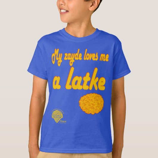 Kids' Hanukkah Shirt - "My zayde loves me a latke" (Voorkant)