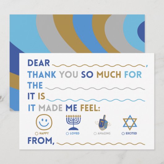 Kids Hanukkah Thank You Cards | Fill In The Blank Feestdagenkaart (Voorkant / Achterkant)