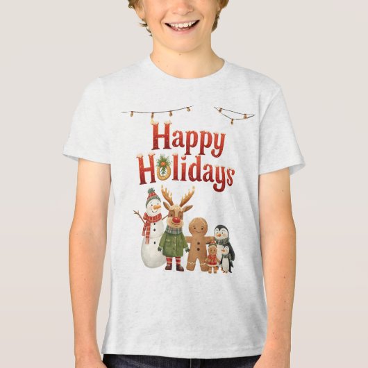 Kids Happy Holidays Festive Character T-Shirt (Voorkant)