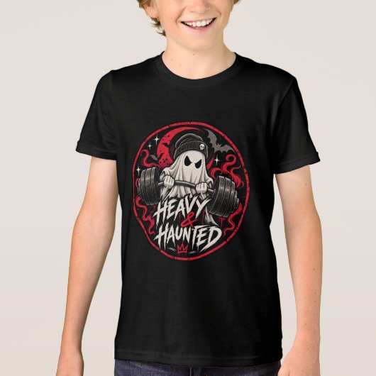 💀 Kids Heavy & Haunted Ghost Barbell T-shirt (Voorkant)