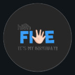 Kids High Five - Cool 5 Year Old Kids Birthday Gif Ronde Sticker<br><div class="desc">Kinder 5-jarige kinderen van 5 jaar en ouder - cadeau</div>