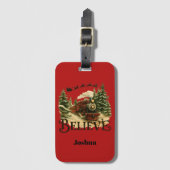 Kids Holiday Believe Christmas Train Red Vintage  Bagagelabel (Voorkant (verticaal))