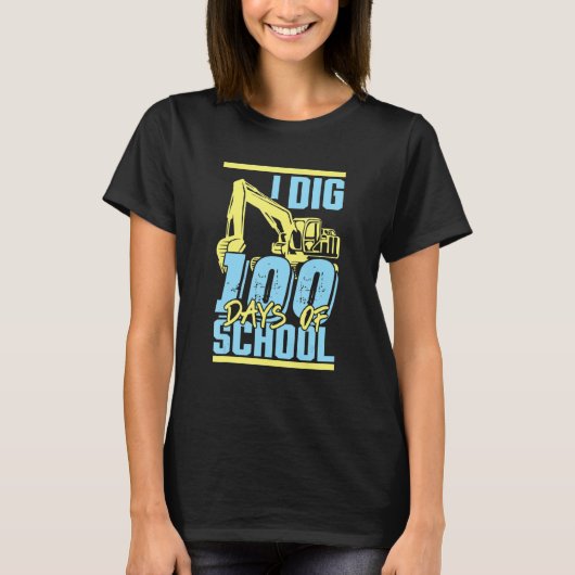 Kids I Dig 100 Days Of School Digger Excavator 100 T-shirt (Voorkant)