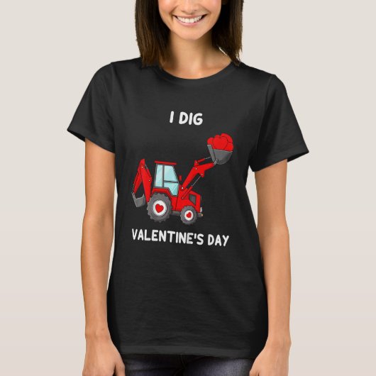 Kids I Dig Valentines Day Hearts Tractor Funny Tod T-shirt (Voorkant)