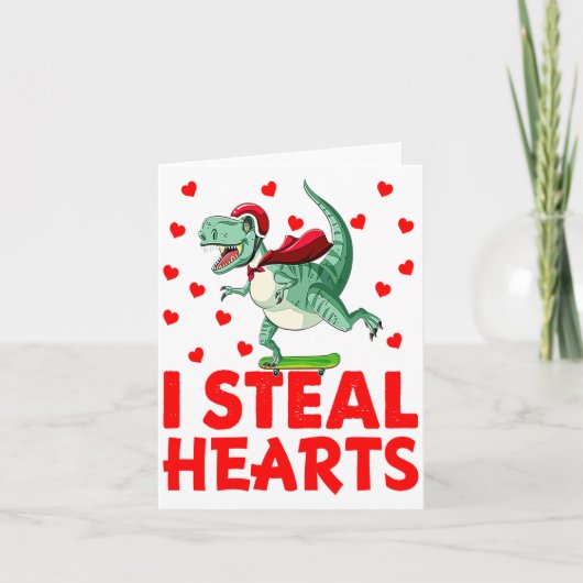 Kids I Steal Hearts Dinosaur Valentines Day For Ba Kaart (Voorkant)