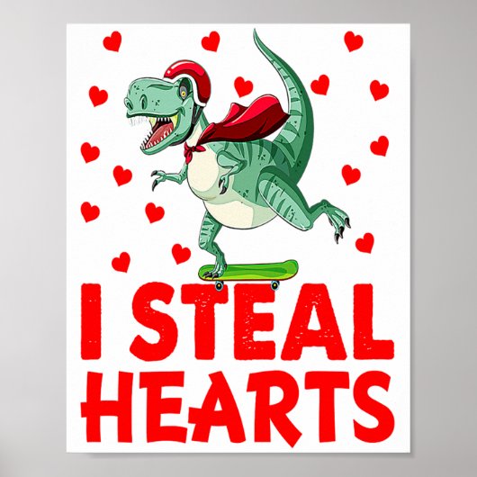 Kids I Steal Hearts Dinosaur Valentines Day For Ba Poster (Voorkant)