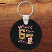 Kids I Was 6 Now I'm 7 Leopard Coquette Bow Birthd Sleutelhanger (Voorkant)