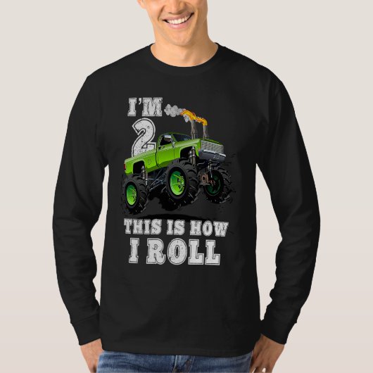 Kids I'm 2 This Is How I Roll Monster Truck T-shirt (Voorkant)