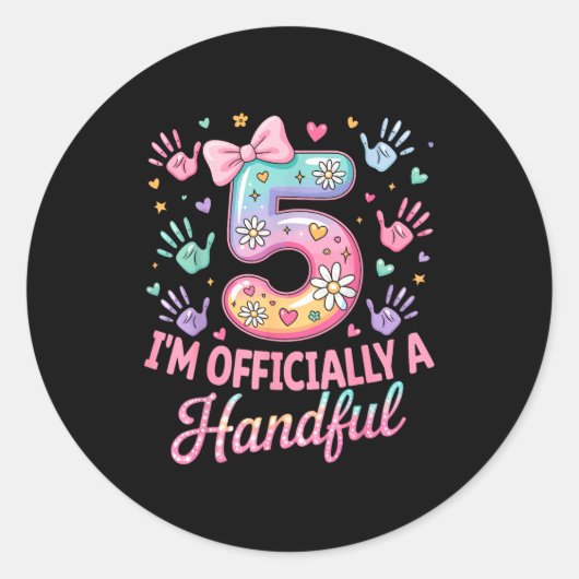 Kids I'm Ly A Handful Five 5th Birthday Girls Boys Ronde Sticker (Voorkant)