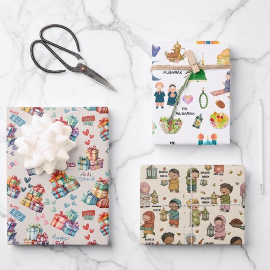Kids Islamic Gift Wrap – Colourful Eid & Ramadan Inpakpapier Vel (Voorkant)