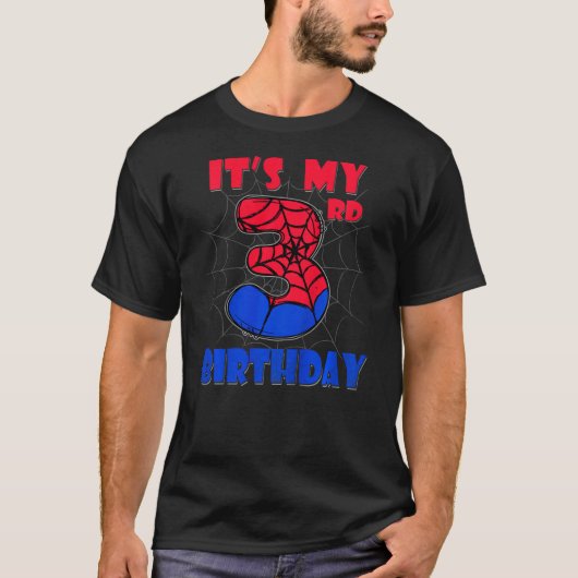 Kids It's My 3rd Birthday Spider Theme Party 3 Yea T-shirt (Voorkant)