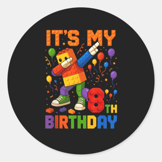 Kids Its My 8th Birthday Building Blocks 8 Years O Ronde Sticker (Voorkant)