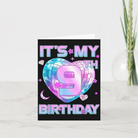 Kids It's My 9th Birthday Girl 9 Year Old Kp Bday  Kaart (Voorkant)