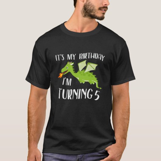 Kids It's My Birthday Dragon I'm Turning 5 Years O T-shirt (Voorkant)