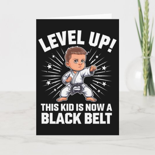 Kids Karate Uniform Black Belt Award T Shirt Desig Kaart (Voorkant)