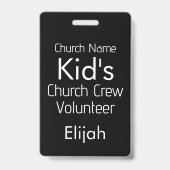 KIDS Kerk Bemanning Vrijwilliger Zwart Wit Naam Badge (Voorzijde)