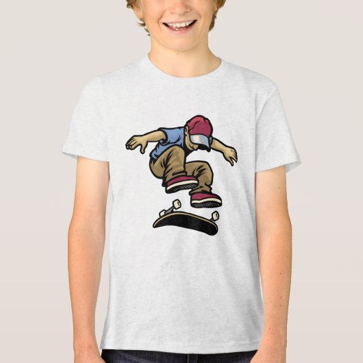 Kids Kick Flip Skateboarder  Tri-Blend Shirt (Voorkant)