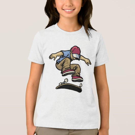 Kids Kick Flip Skateboarder  Tri-Blend Shirt (Voorkant)