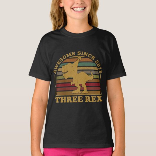 Kids Kids Three Rex 3rd Birthday Third Dinosaur 3 T-shirt (Voorkant)