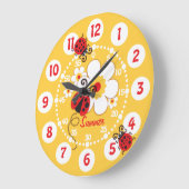 Kids ladybug & flower cute yellow girls wall clock grote klok (Hoek)