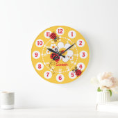 Kids ladybug & flower cute yellow girls wall clock grote klok (Huis)