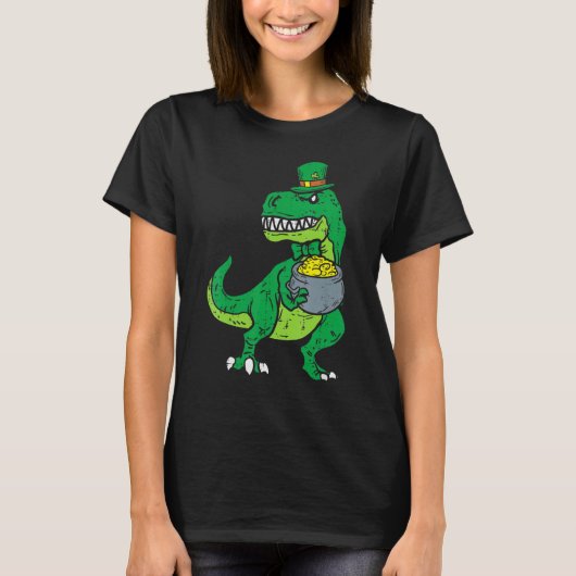 Kids Leprechaun Irish T-Rex Dinosaur St Patrick Da T-shirt (Voorkant)