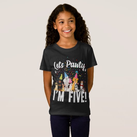 Kids Lets Pawty I'm FIVE! Puppy Dog Themed Birthda T-shirt (Voorkant volledig)