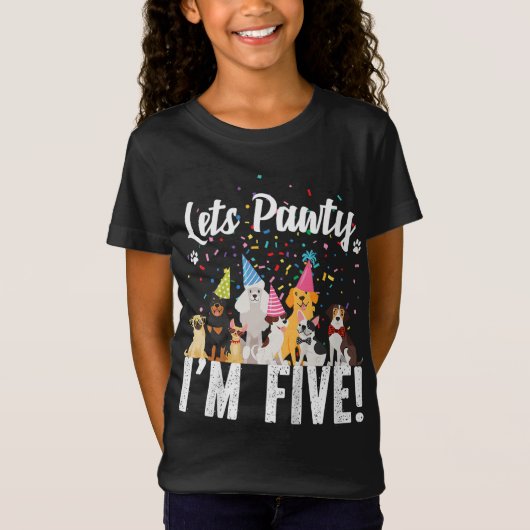 Kids Lets Pawty I'm FIVE! Puppy Dog Themed Birthda T-shirt (Voorkant)