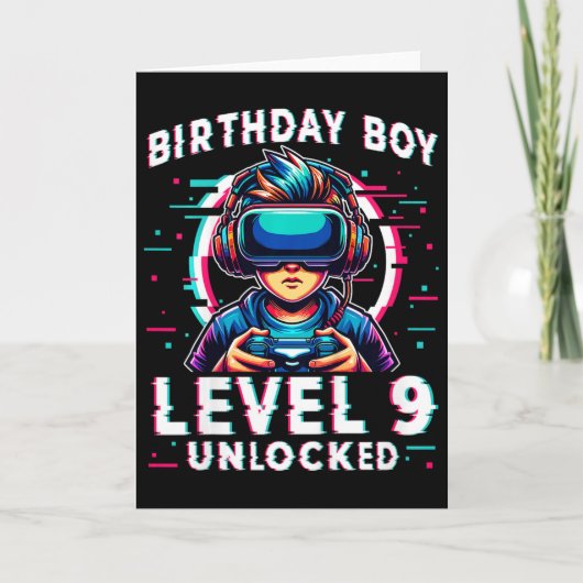 Kids Level 9 Unlocked 9 Years Old Birthday Gamer F Kaart (Voorkant)