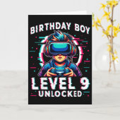 Kids Level 9 Unlocked 9 Years Old Birthday Gamer F Kaart (Gele Bloem)
